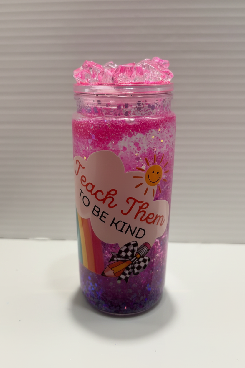 20 oz Teacher snow globe cup with fancy lid